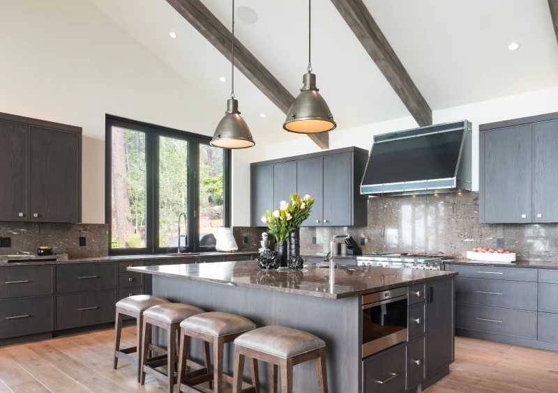 Stylish kitchen island with stools